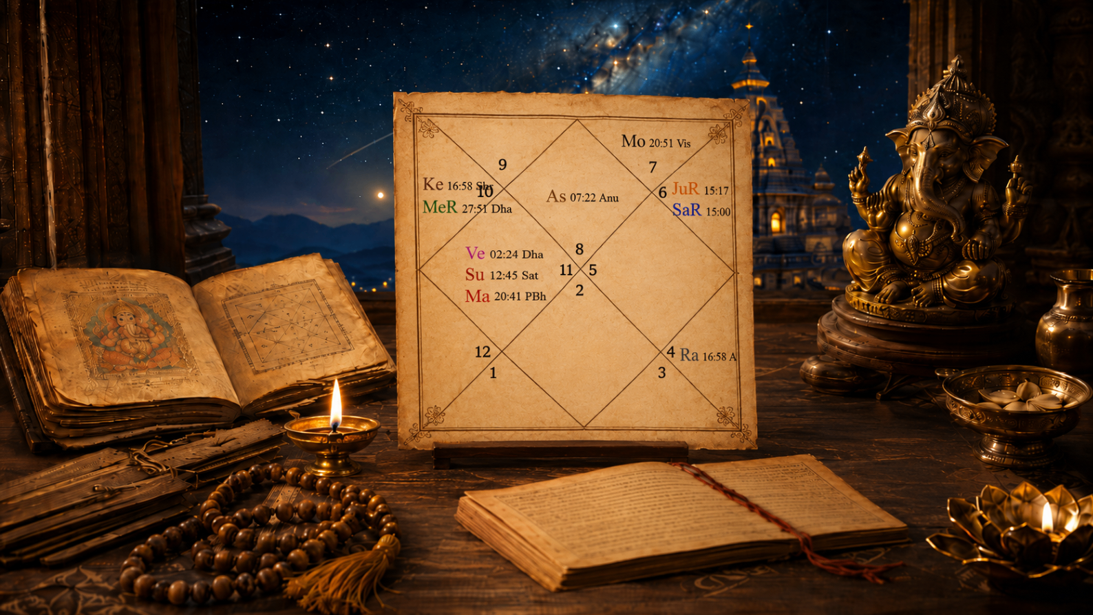 Exemple de thème védique au format nord-indien en Jyotish.